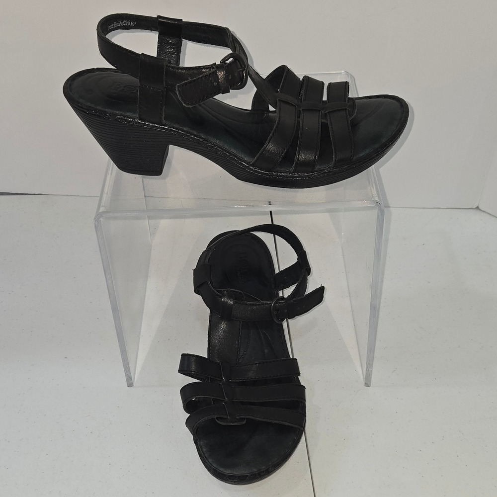 Born B92593 Black Leather Strappy Gladiator Wedge Sandals Womens Size 9 CQA13
